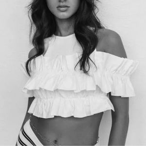Zara Ruffle Crop Top in White—size medium, perfect top for summer white party